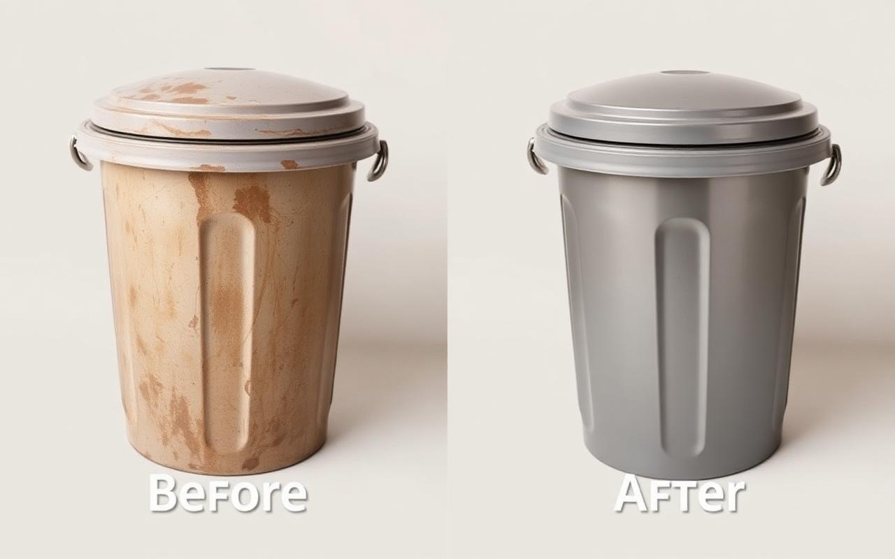 Trash can before and after cleaning